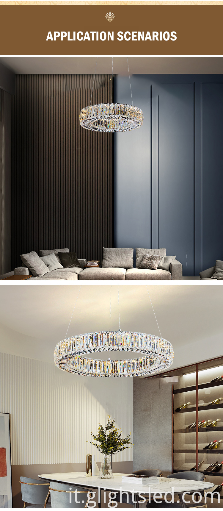 Nuovo design hotel moderno in acciaio inox K9 cristallo 3000k 24w 37w 52w lampada a sospensione a led rotonda